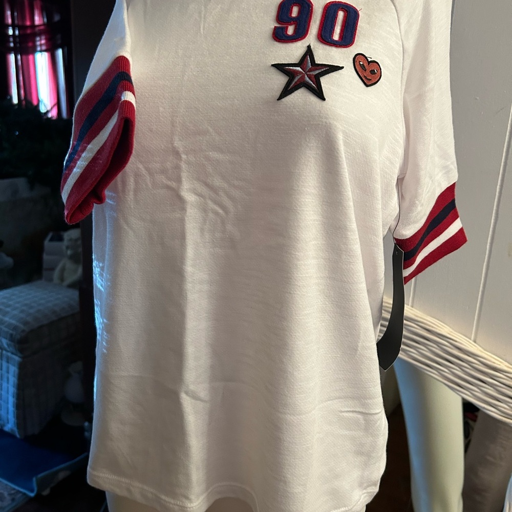 White T-Shirt with Red and Black Accents